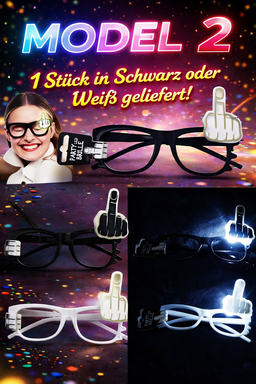 Leuchtende Partybrille Neon – 4 Modelle (LED & Glow) wählbar für Party, Festival & Nachtclub