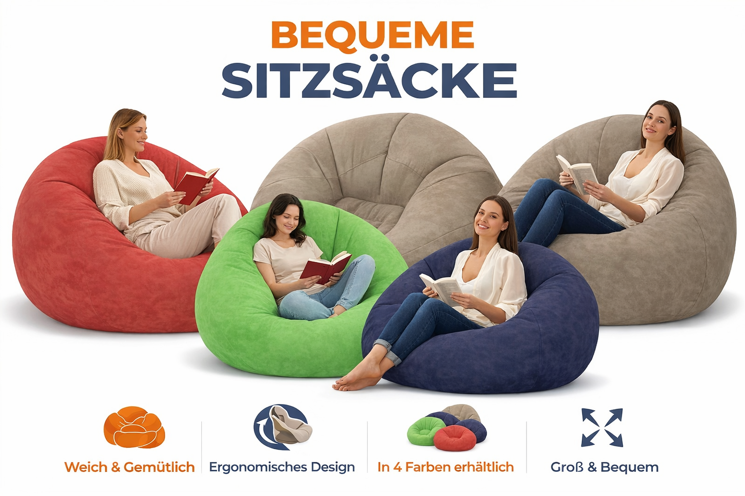 Aufblasbarer Sitzsack Velours – Bequemer Loungesessel Sitzpuff mit Pumpe