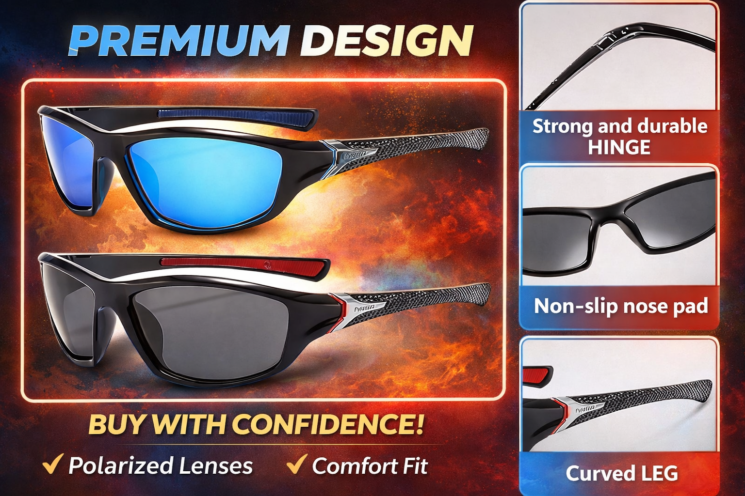 2er Set Sport Sonnenbrille Polarisiert UV400 Herren Fahrrad Laufbrille Outdoor