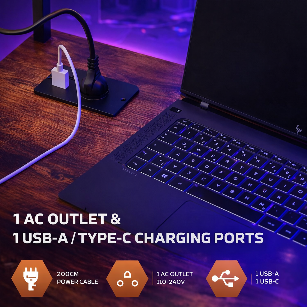 L-förmiger Schreibtisch 140x110cm Gaming Tisch LED Steckdose Eckschreibtisch