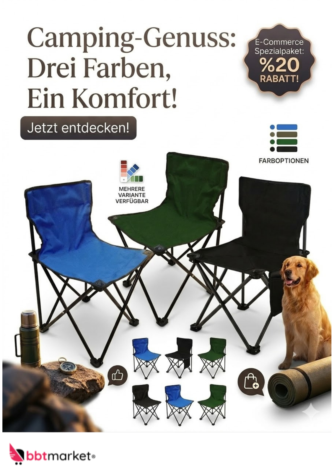 Campingstuhl Klappbar mit Getränkehalter – Angler Garten Festival Strand