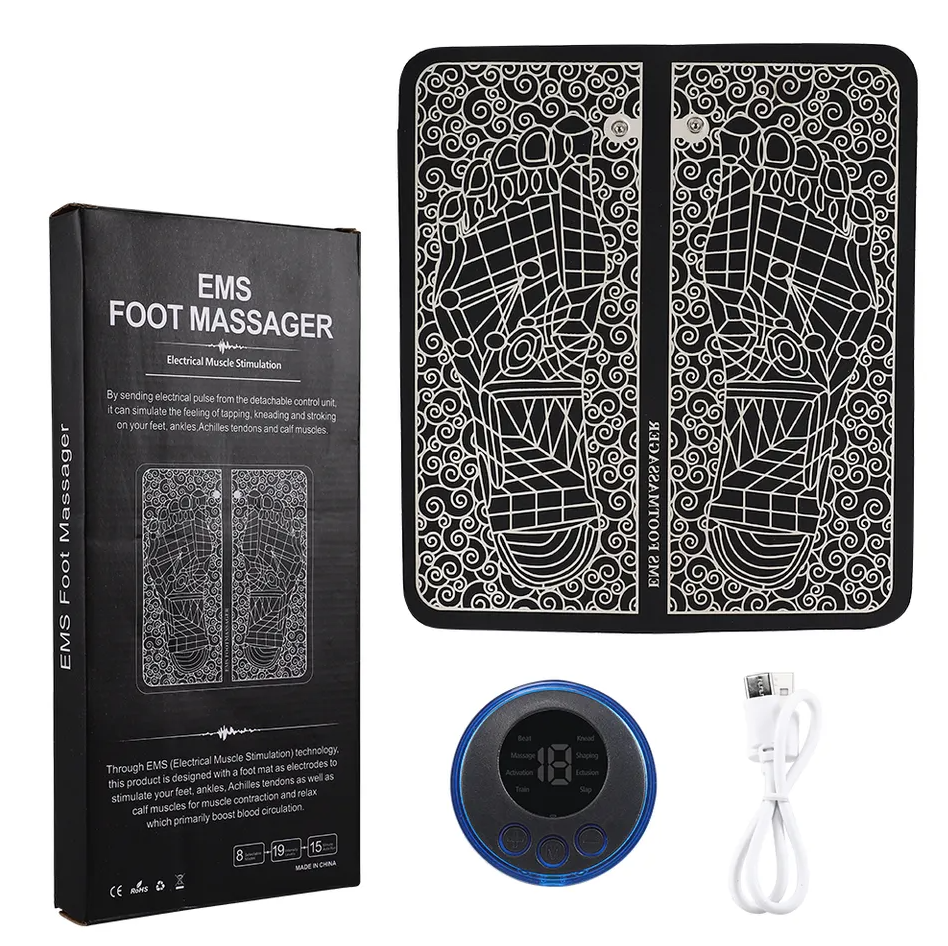 EMS Fußmassage Matte Elektrostimulator 8 Modi 19 Stufen USB Entspannung