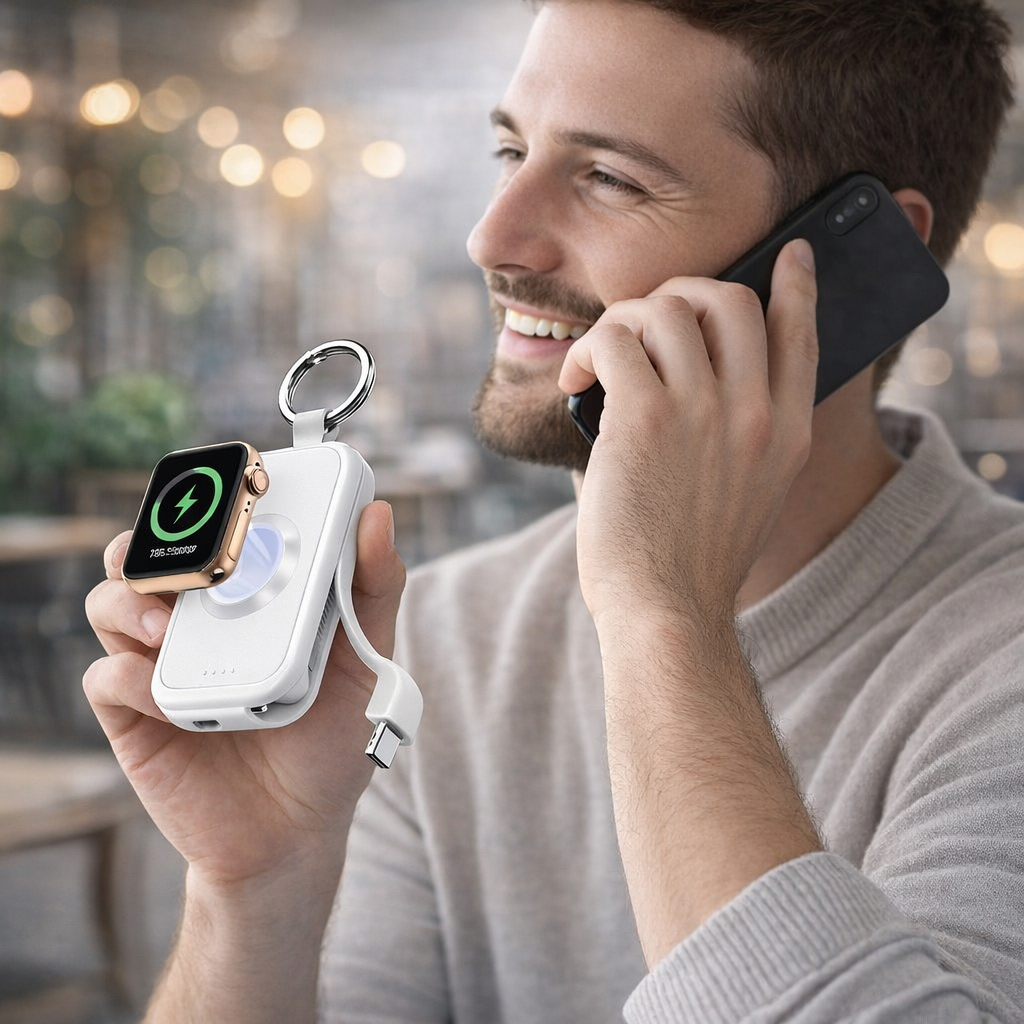 Powerbank kompatibel mit Apple Watch 2500mAh – magnetisches Ladegerät USB-C kompakt tragbar
