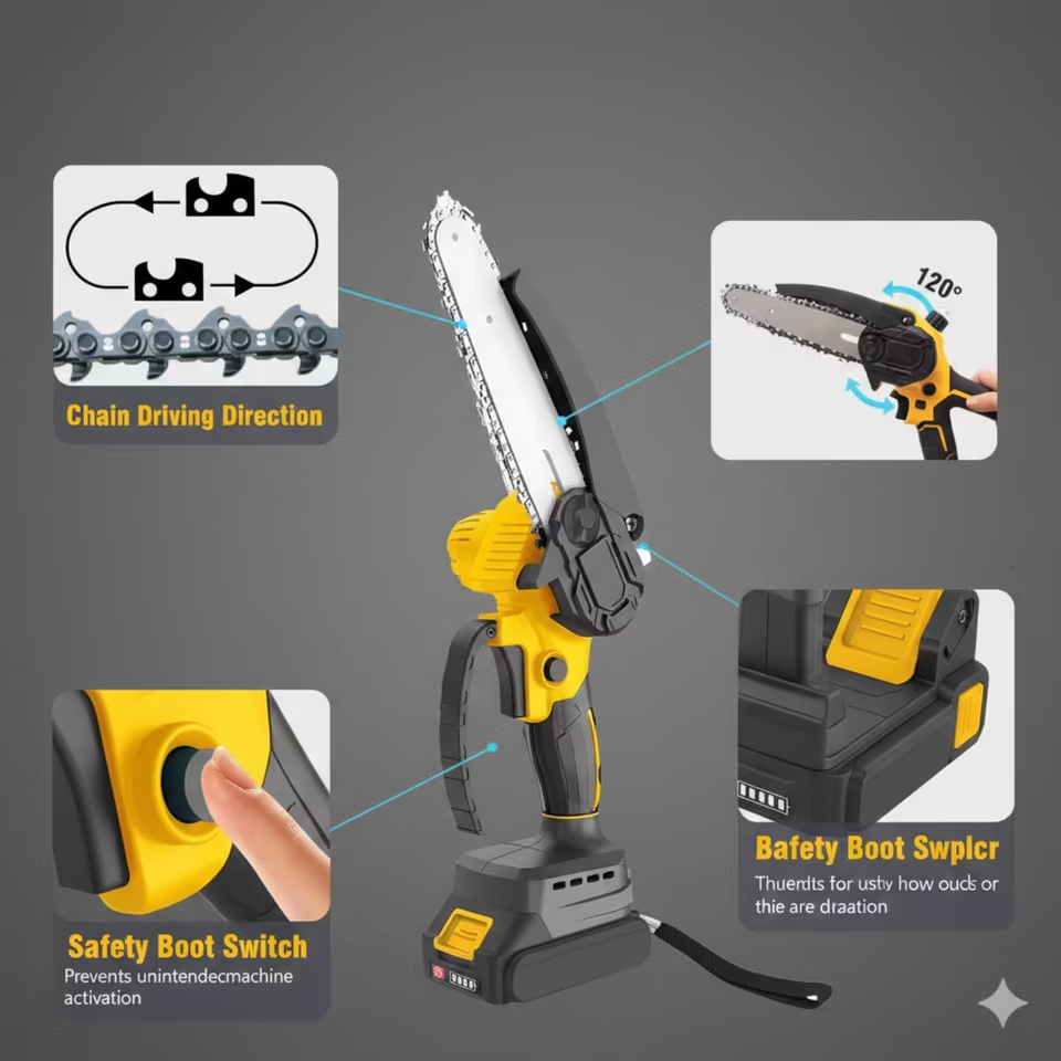 Akku Kettensäge 8 Zoll Brushless Motor 2 Akkus Set Gartensäge Profi