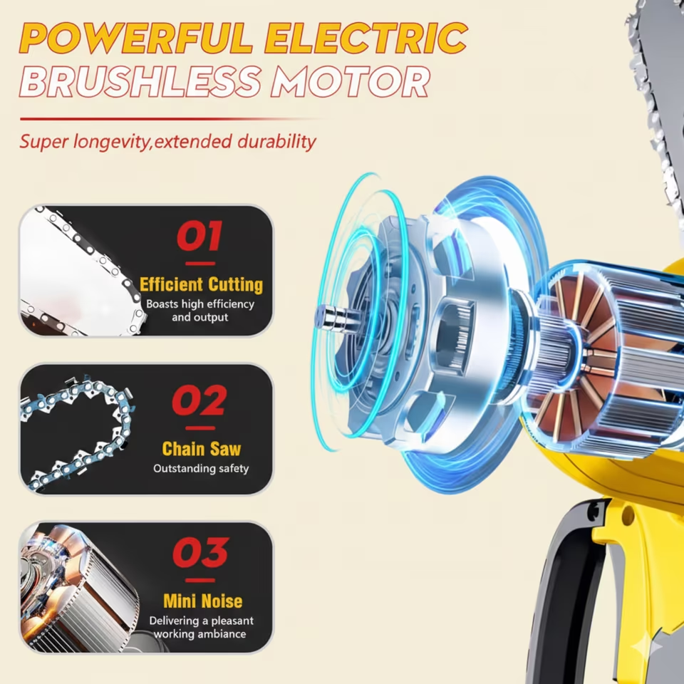 Akku Kettensäge 8 Zoll Brushless Motor 2 Akkus Set Gartensäge Profi