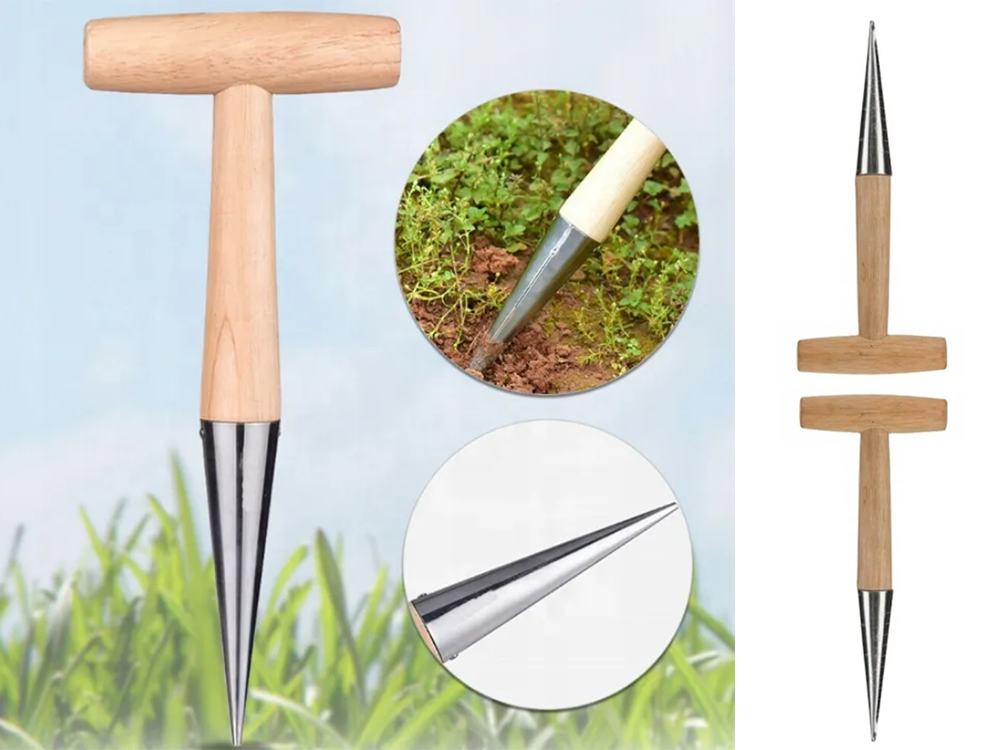Pflanzdorn Blumenzwiebel Pflanzer Pflanzhilfe Holzgriff mit Skala Garten