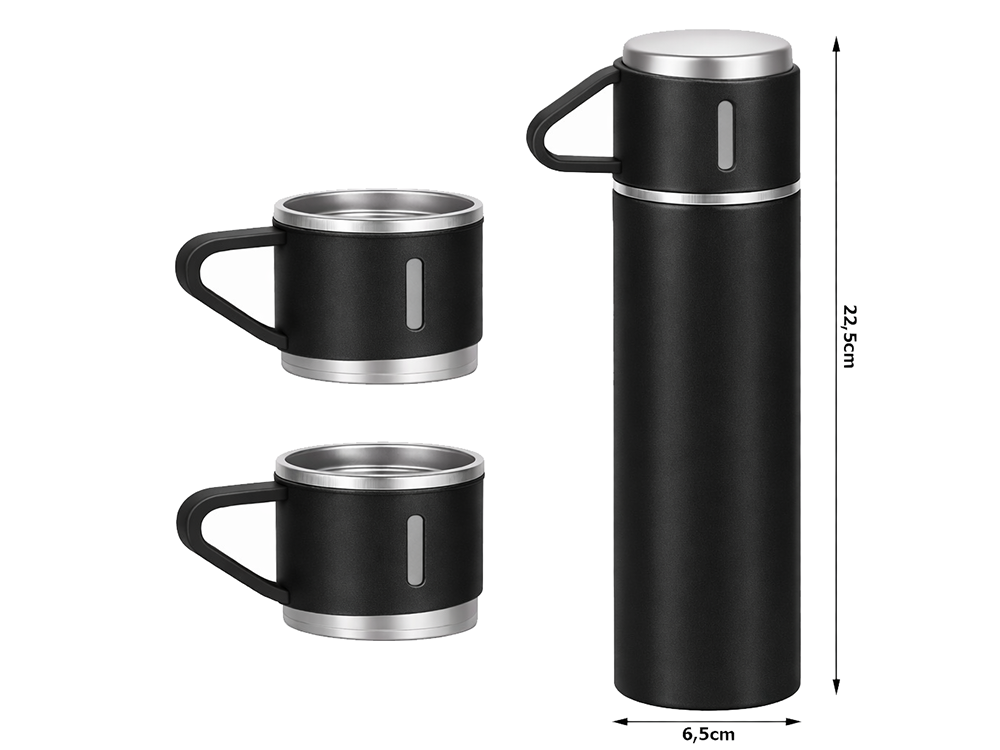 Thermoskanne 400ml Edelstahl isoliert 3 Becher Set Thermosflasche Camping