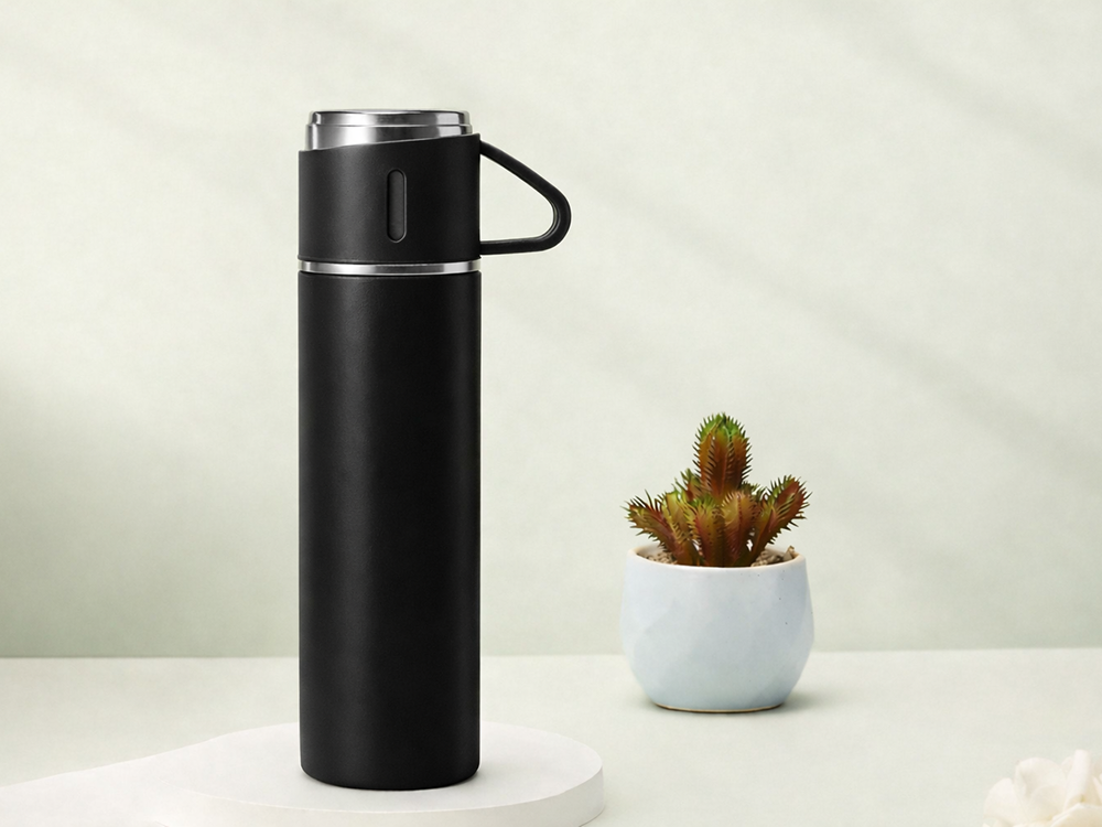 Thermoskanne 400ml Edelstahl isoliert 3 Becher Set Thermosflasche Camping