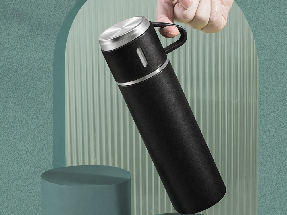 Thermoskanne 400ml Edelstahl isoliert 3 Becher Set Thermosflasche Camping