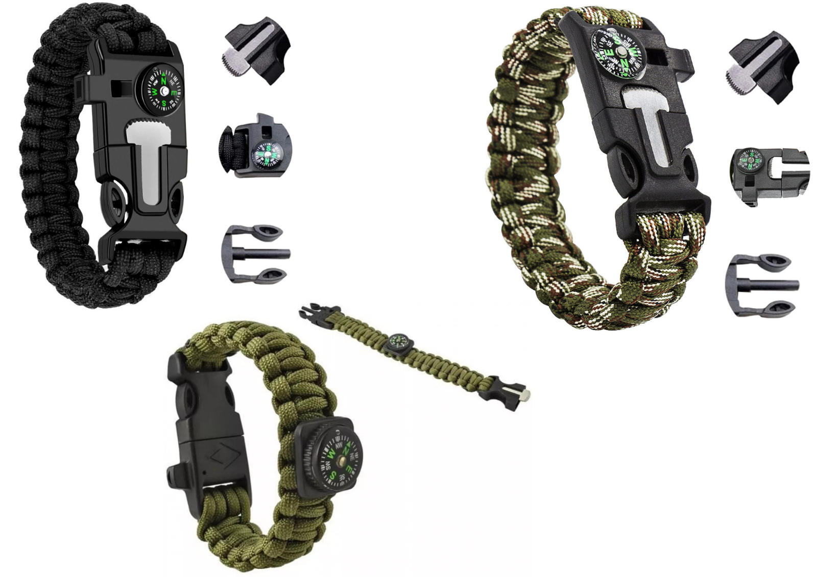 Survival Armband 5in1 Paracord mit Kompass Feuerstarter Outdoor