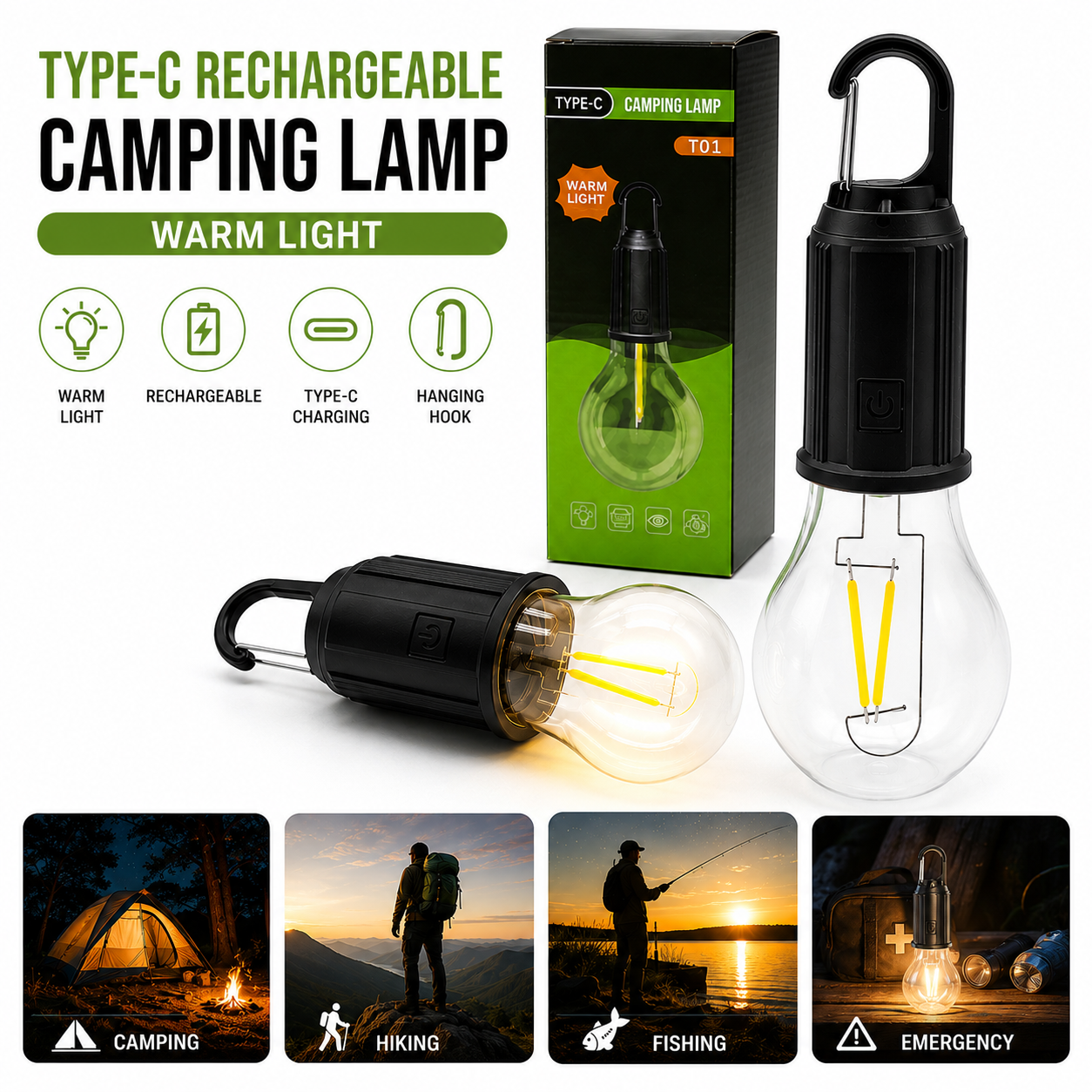 LED Campinglampe Hängelampe USB-C Wiederaufladbar – Camping Licht mit 3 Modi