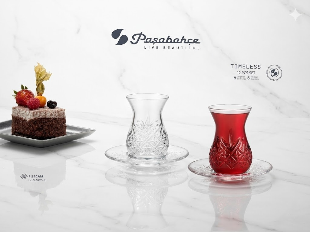 Pasabahce Teegläser Set 12tlg  mit Untertasse Glas Teeservice