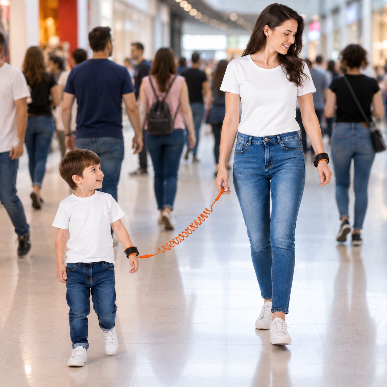Kinder Sicherheitsarmband Anti Verlust Lauflernleine Orange – Verstellbare Sicherheitsleine für Kinder mit Spiralkabel und Handgelenkband