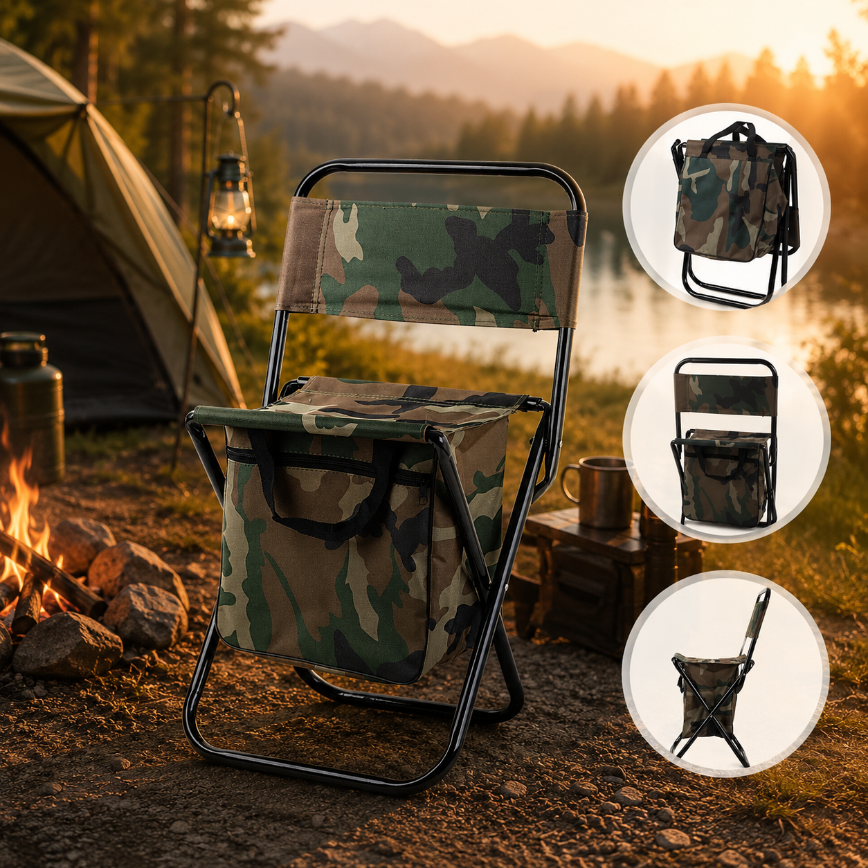 Angelstuhl Klappstuhl Campingstuhl Tarnmuster mit Tasche faltbar