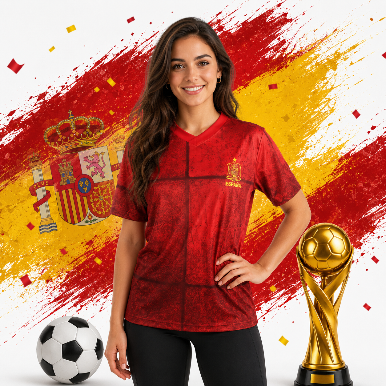 Spanien FanShirt Fußball T-Shirt WM EM Trikot Unisex V-Ausschnitt