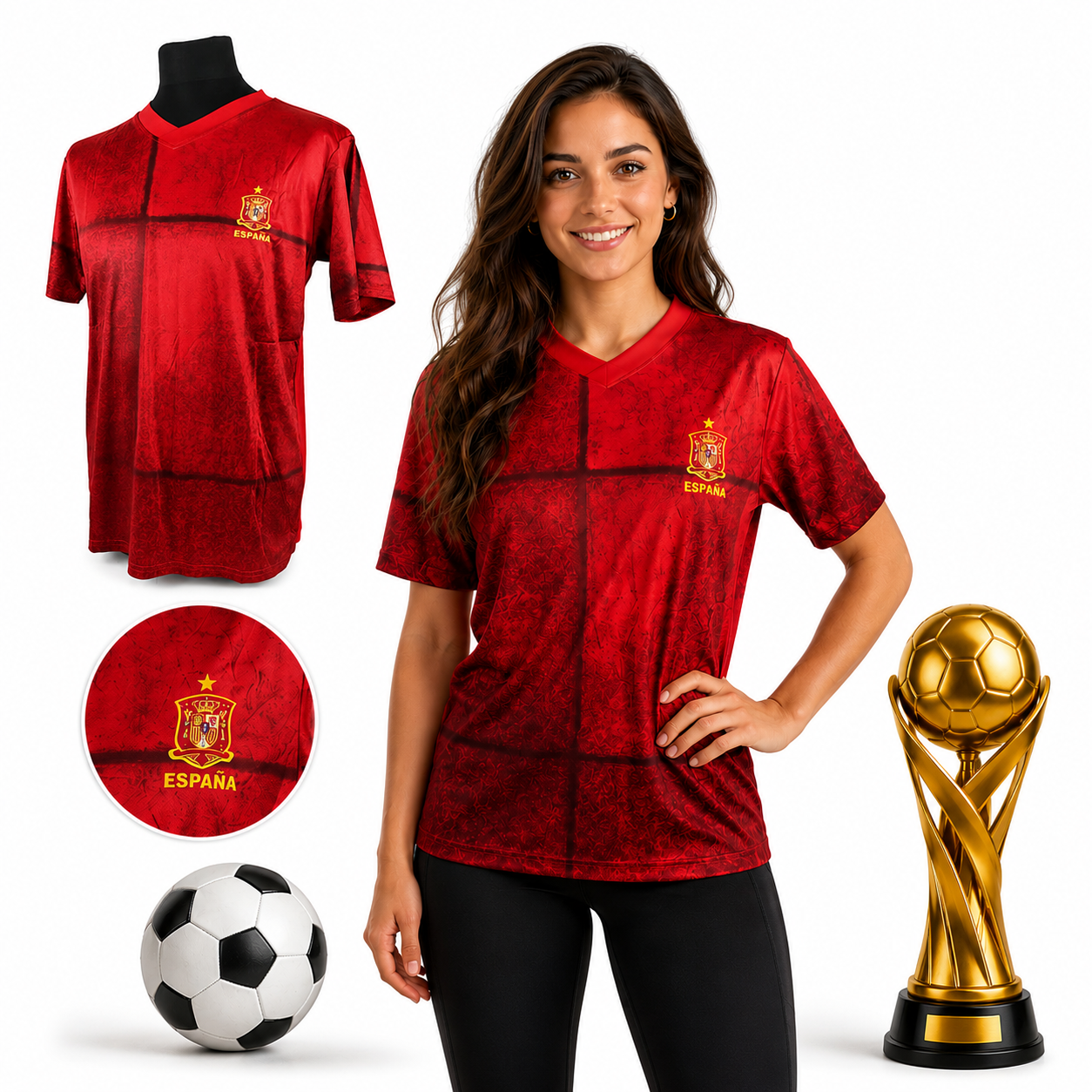 Spanien FanShirt Fußball T-Shirt WM EM Trikot Unisex V-Ausschnitt