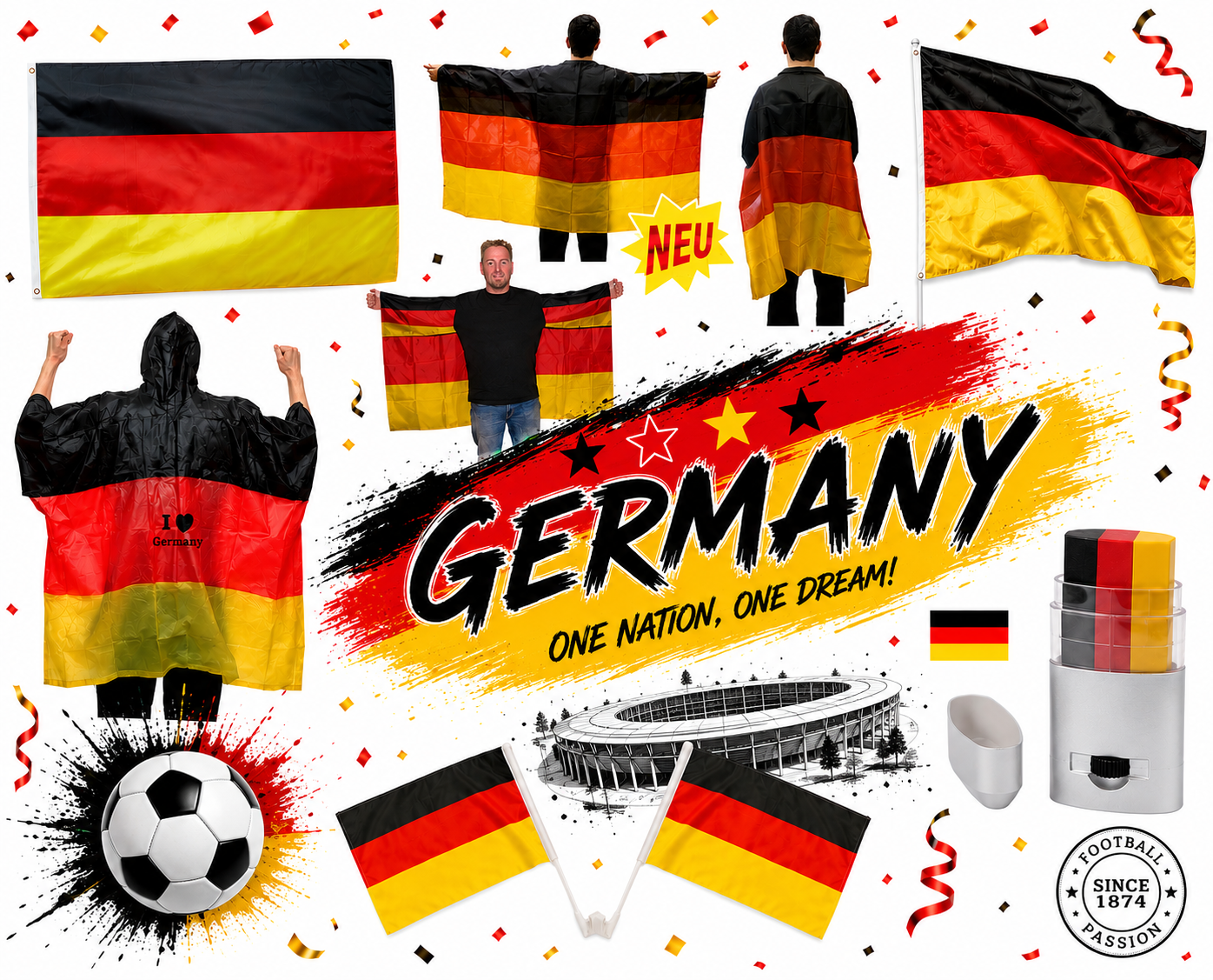 Deutschland Fanartikel WM EM Fahne Flagge Poncho Horn Auswahl