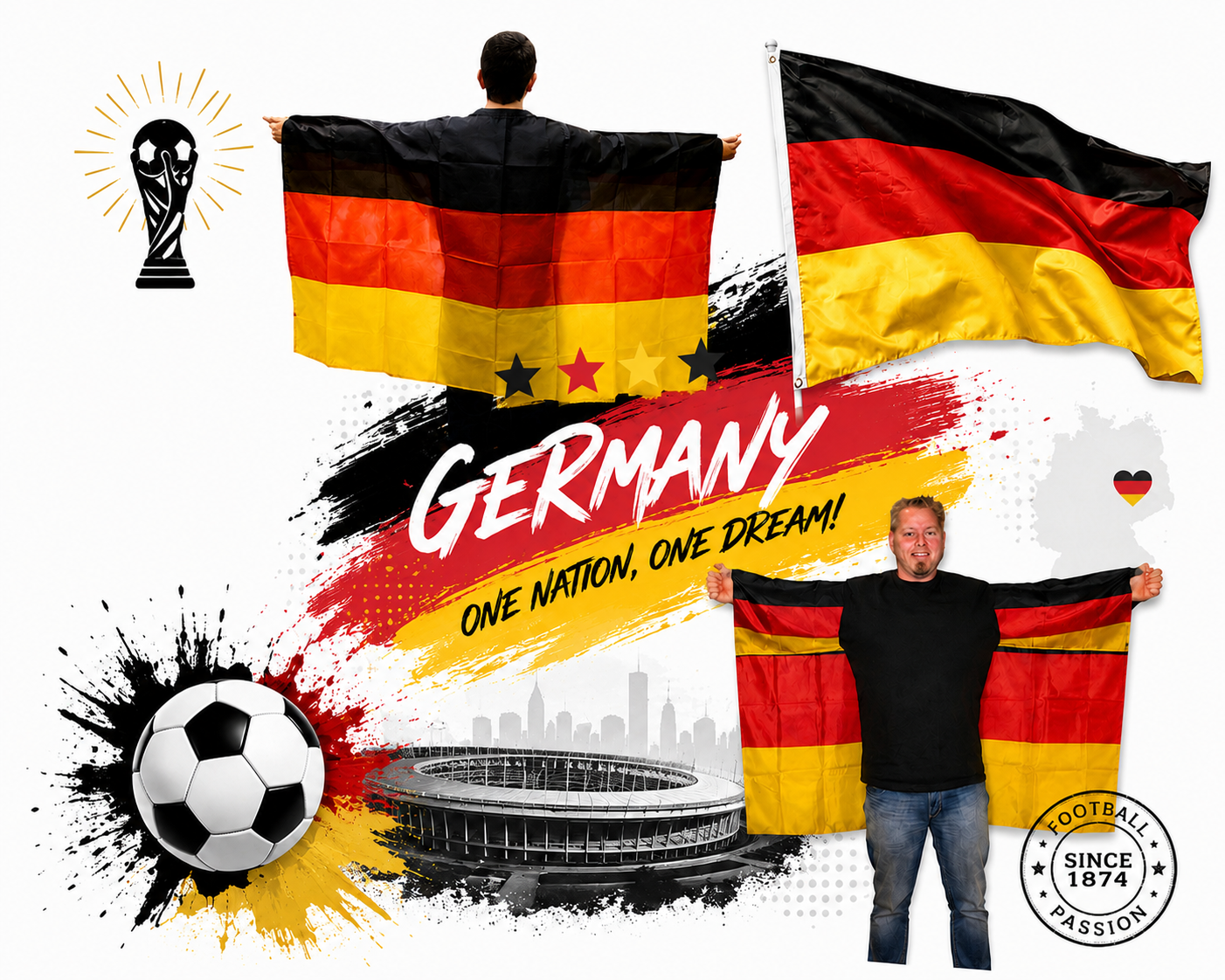Deutschland Fanartikel WM EM Fahne Flagge Poncho Horn Auswahl