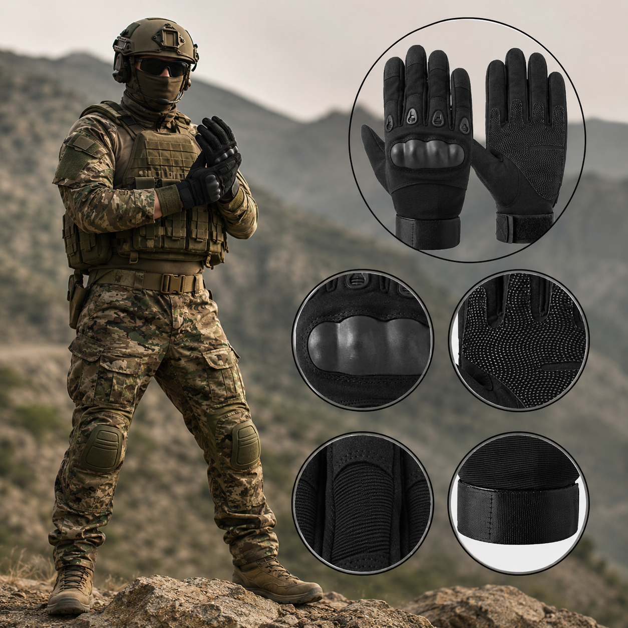 Taktische Handschuhe XL Militärhandschuhe Knöchelschutz Outdoor Schwar
