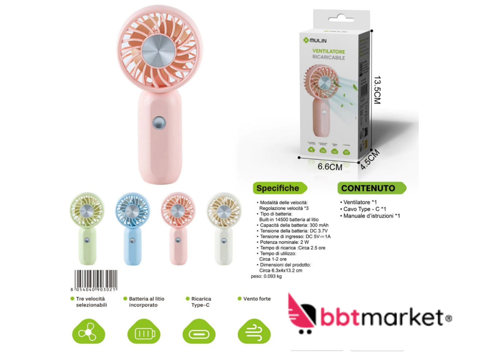 USB Mini Ventilator wiederaufladbar – Tragbarer Handventilator mit 3 Stufen