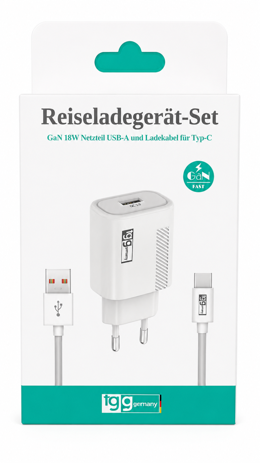 USB C Ladegerät 18W Netzteil Schnellladegerät USB-A Ladekabel 1m Typ C Set