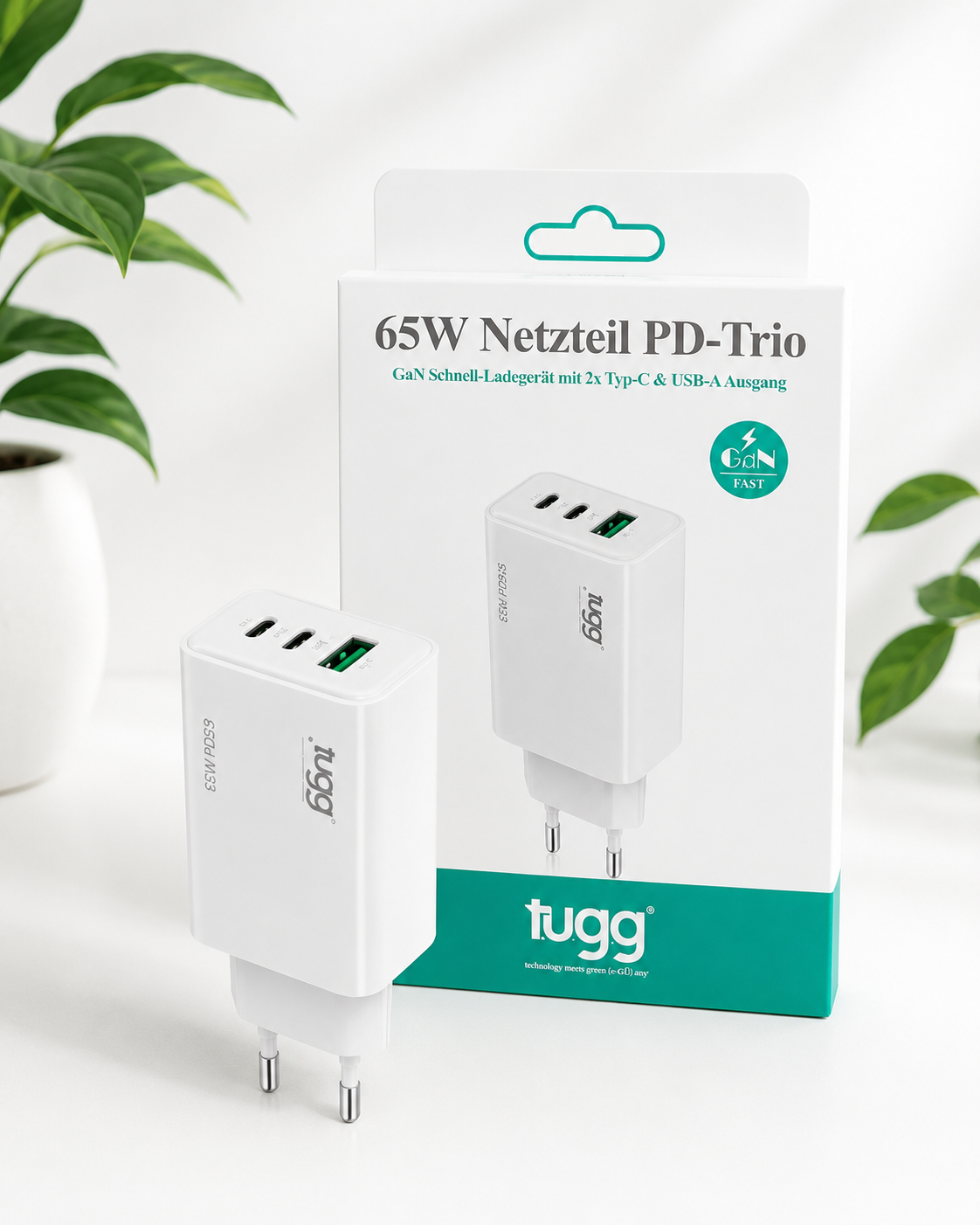 65W USB C LadC Ladegerät Schnellladegerät PD Netzteil 2x USB-C USB-A Fast Charge