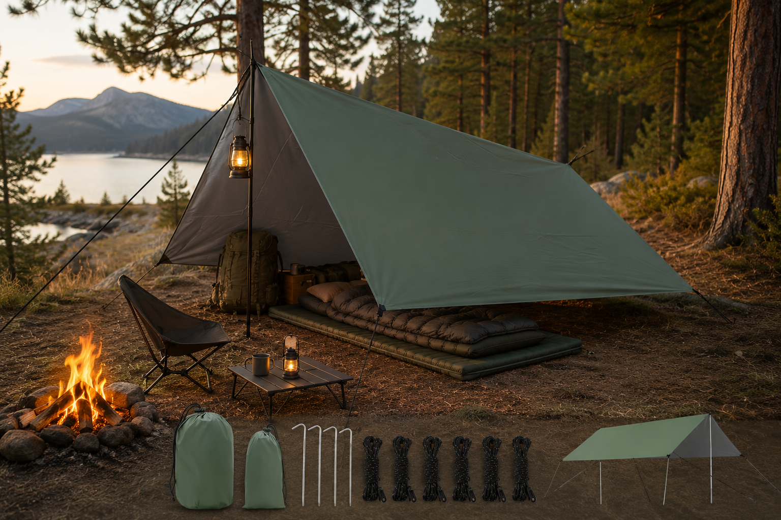 Camping Tarp 3x3m Wasserdicht Zeltplane Sonnensegel Anti UV Outdoor