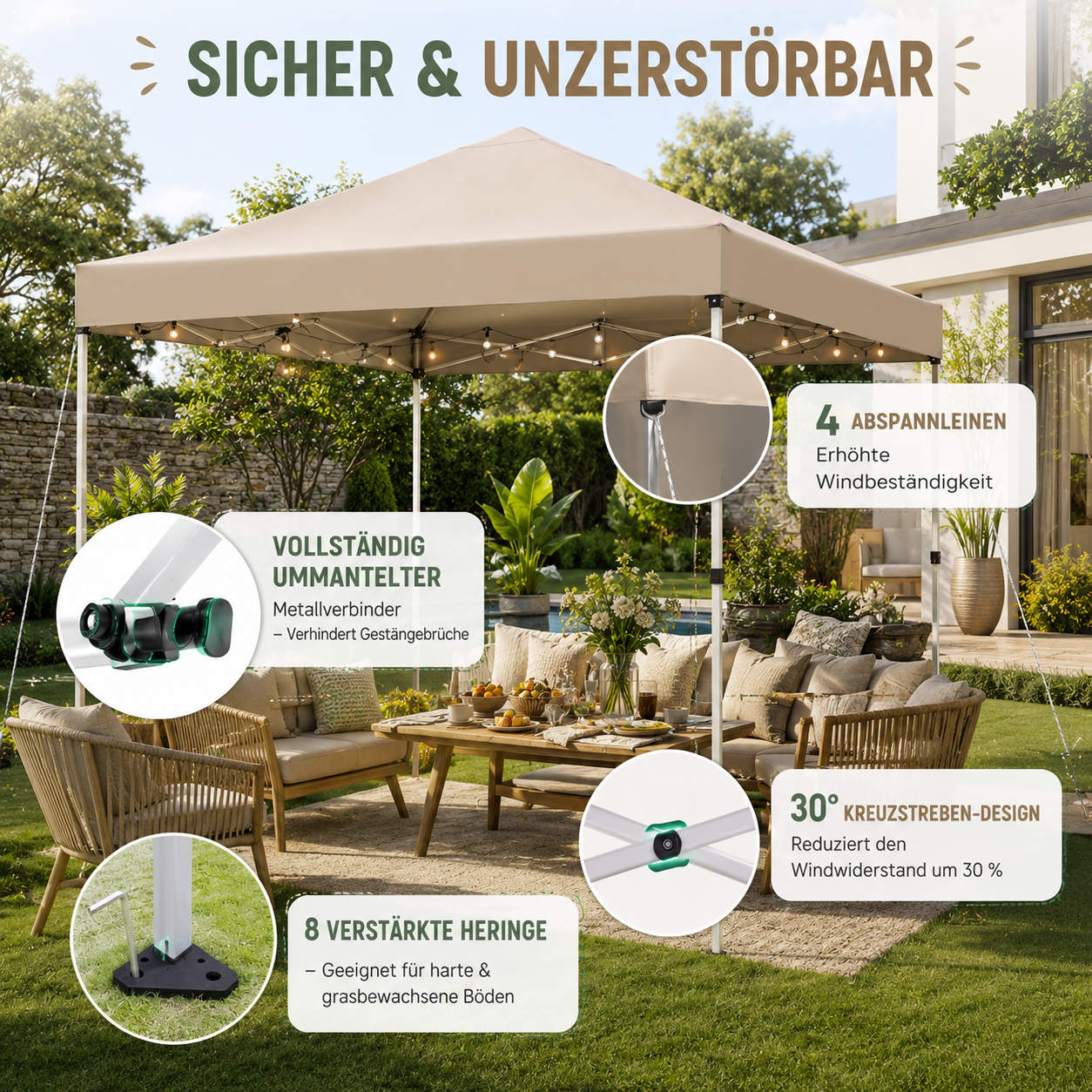 Faltpavillon 3x3m Wasserdicht Höhenverstellbar Partyzelt Camping Pavillon