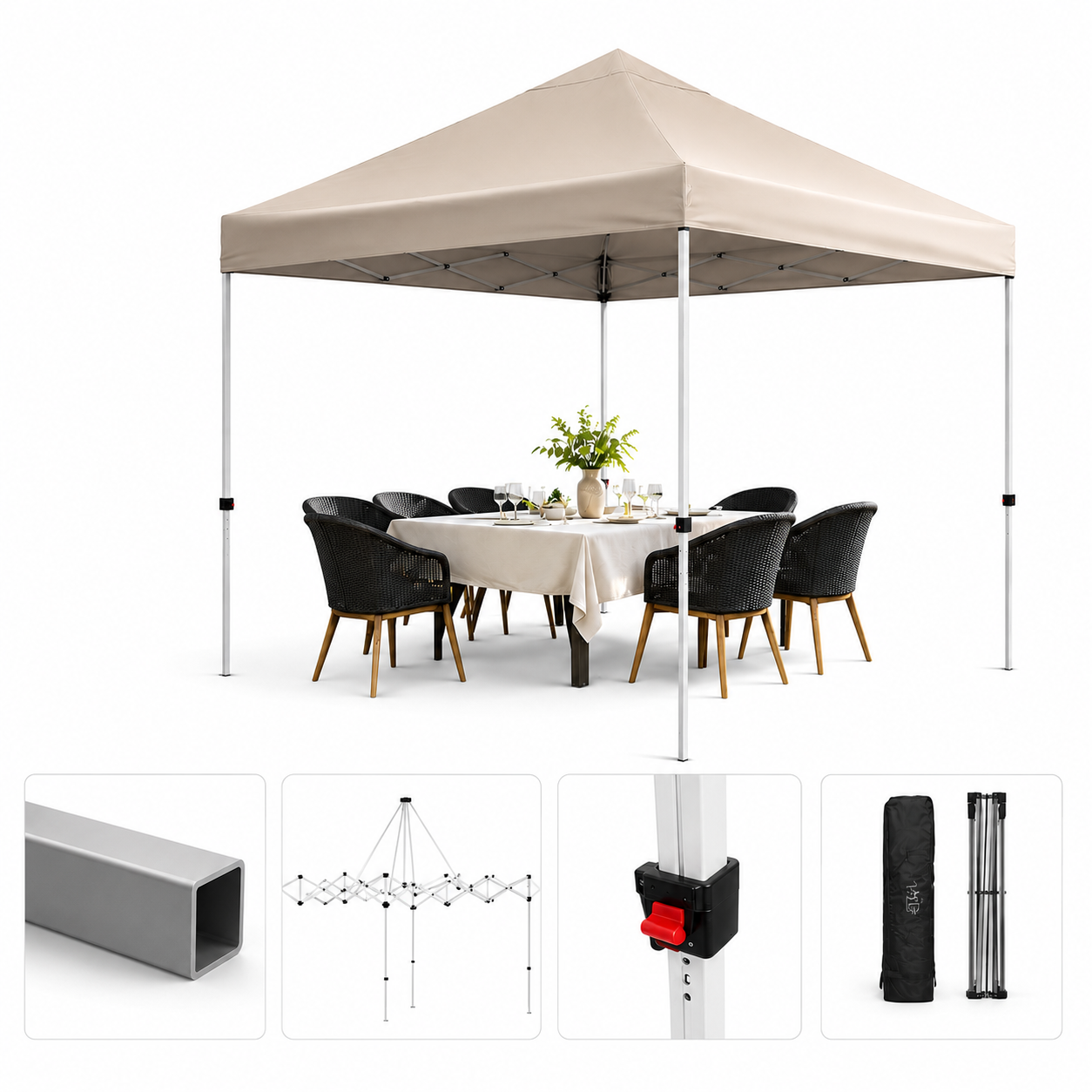 Faltpavillon 3x3m Wasserdicht Partyzelt Pavillon Klappbar Gartenzelt Khaki