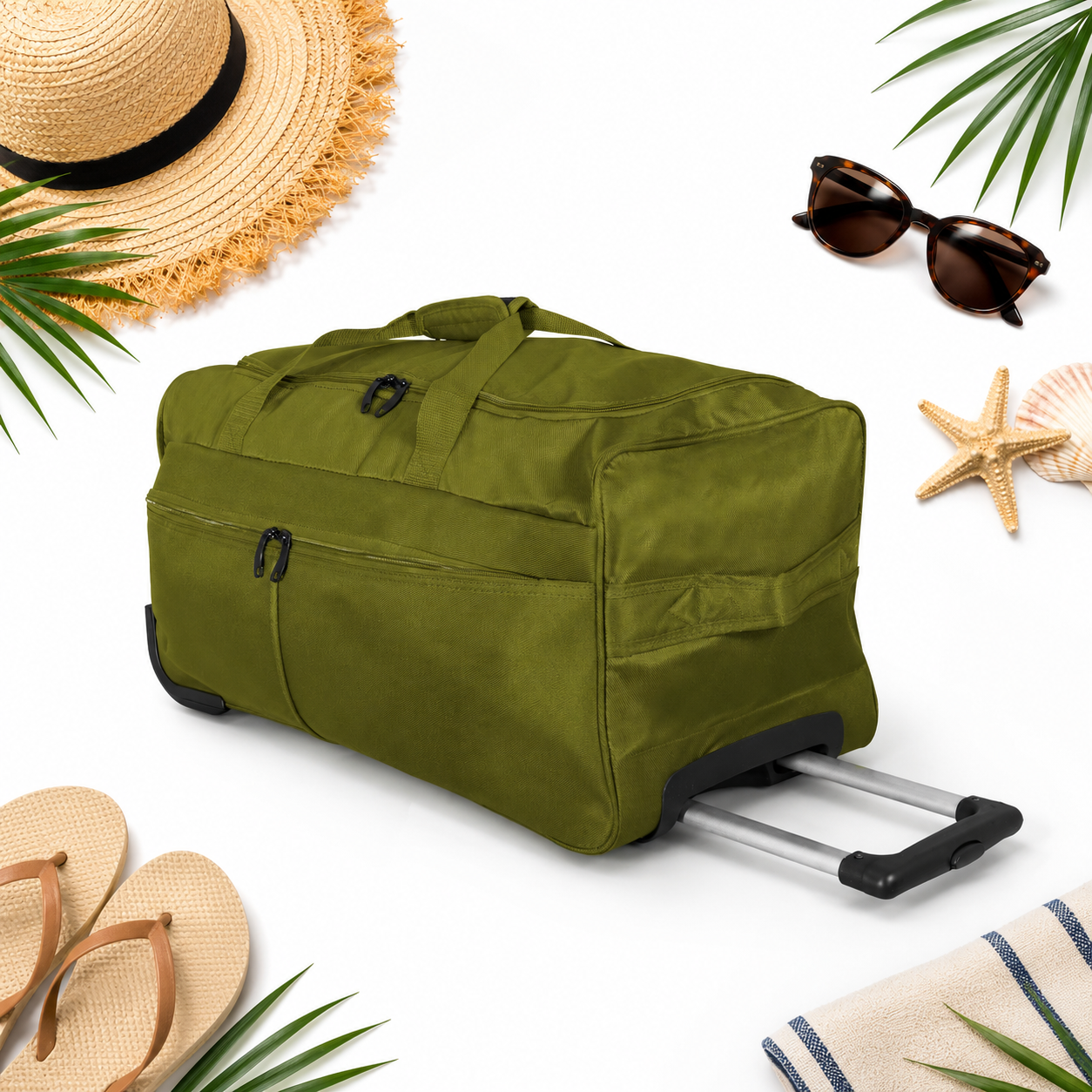 Reisetasche Trolley 70L XL Rollen Reisetrolley Gepäcktasche 65cm Grün