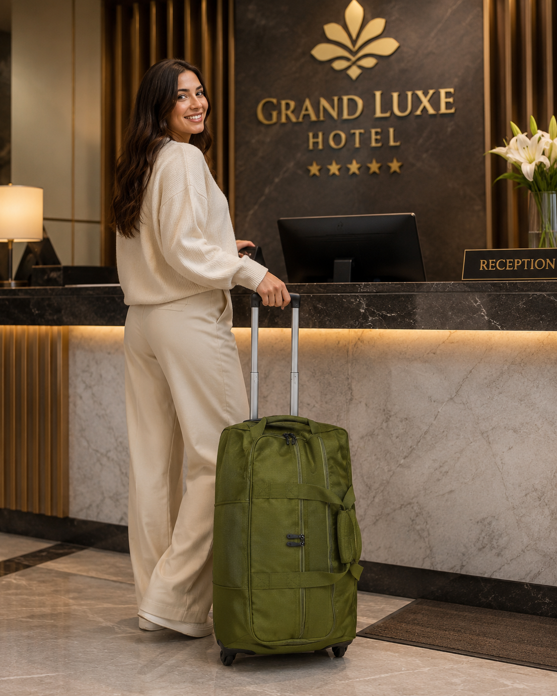 Reisetasche Trolley 70L XL Rollen Reisetrolley Gepäcktasche 65cm Grün