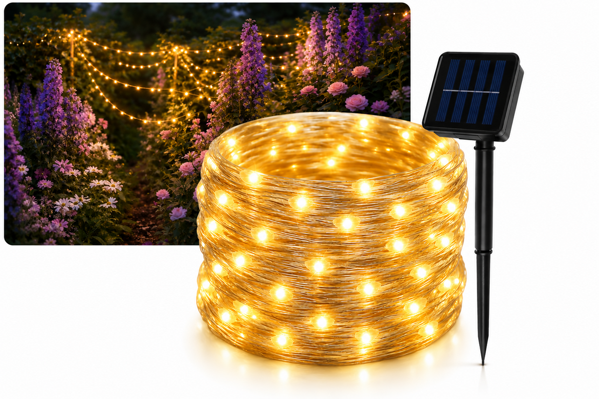 Solar Lichterkette 15m 150 LED Warmweiß IP44 Garten Balkon Terrasse 8