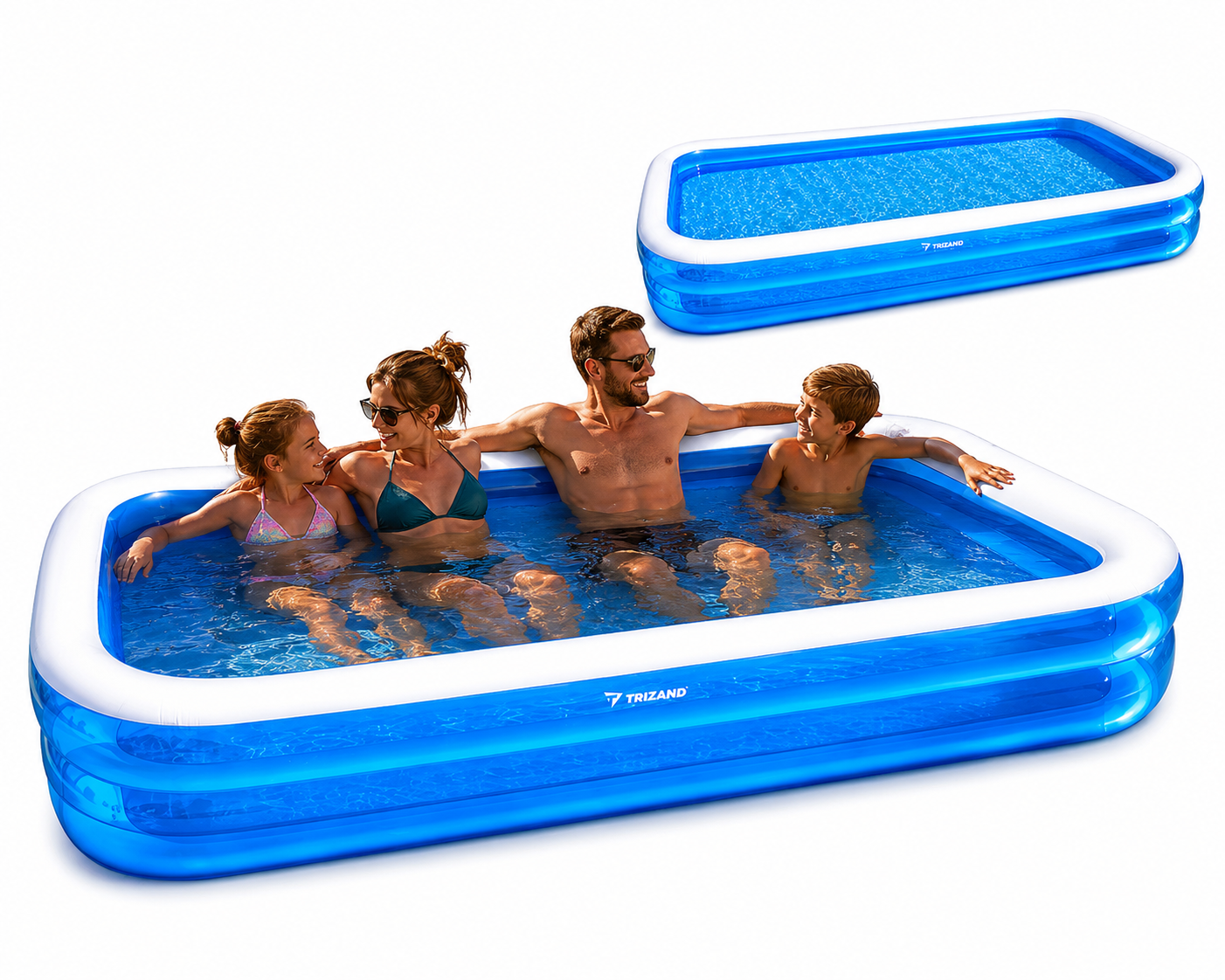 Aufblasbarer Kinderpool 305x183 cm XXL Familienpool rechteckig für Garten mit Reparaturflicken Blau