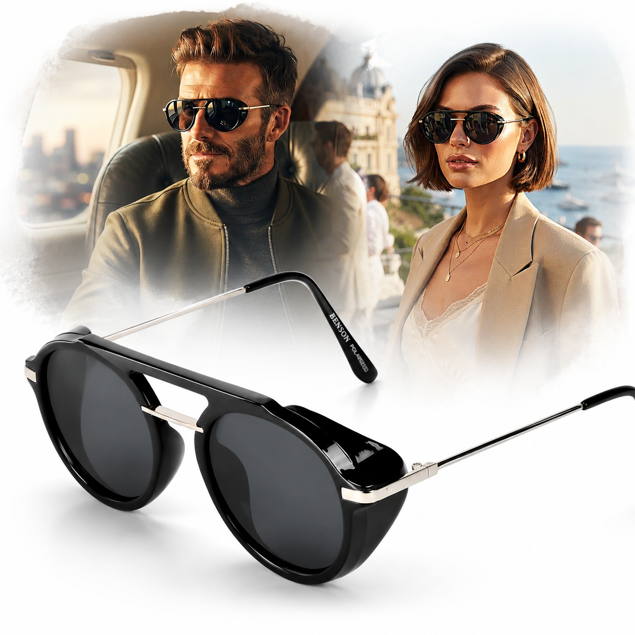 Polarisierte Sonnenbrille Herren Damen UV400 Schwarz Sportbrille Seitenschutz