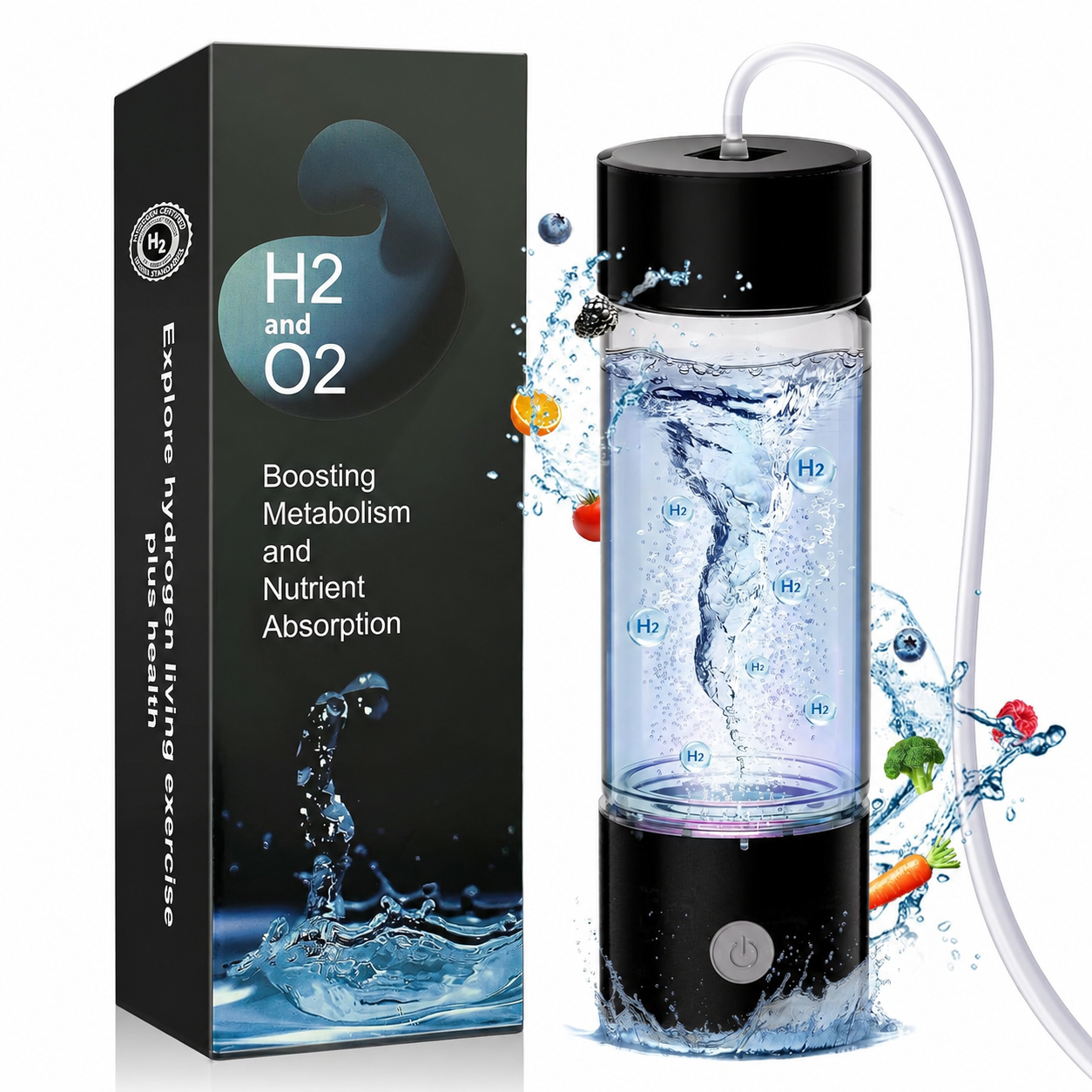Wasserstoffflasche 450ml SPE PEM Wasserionisierer Borosilikatglas USB