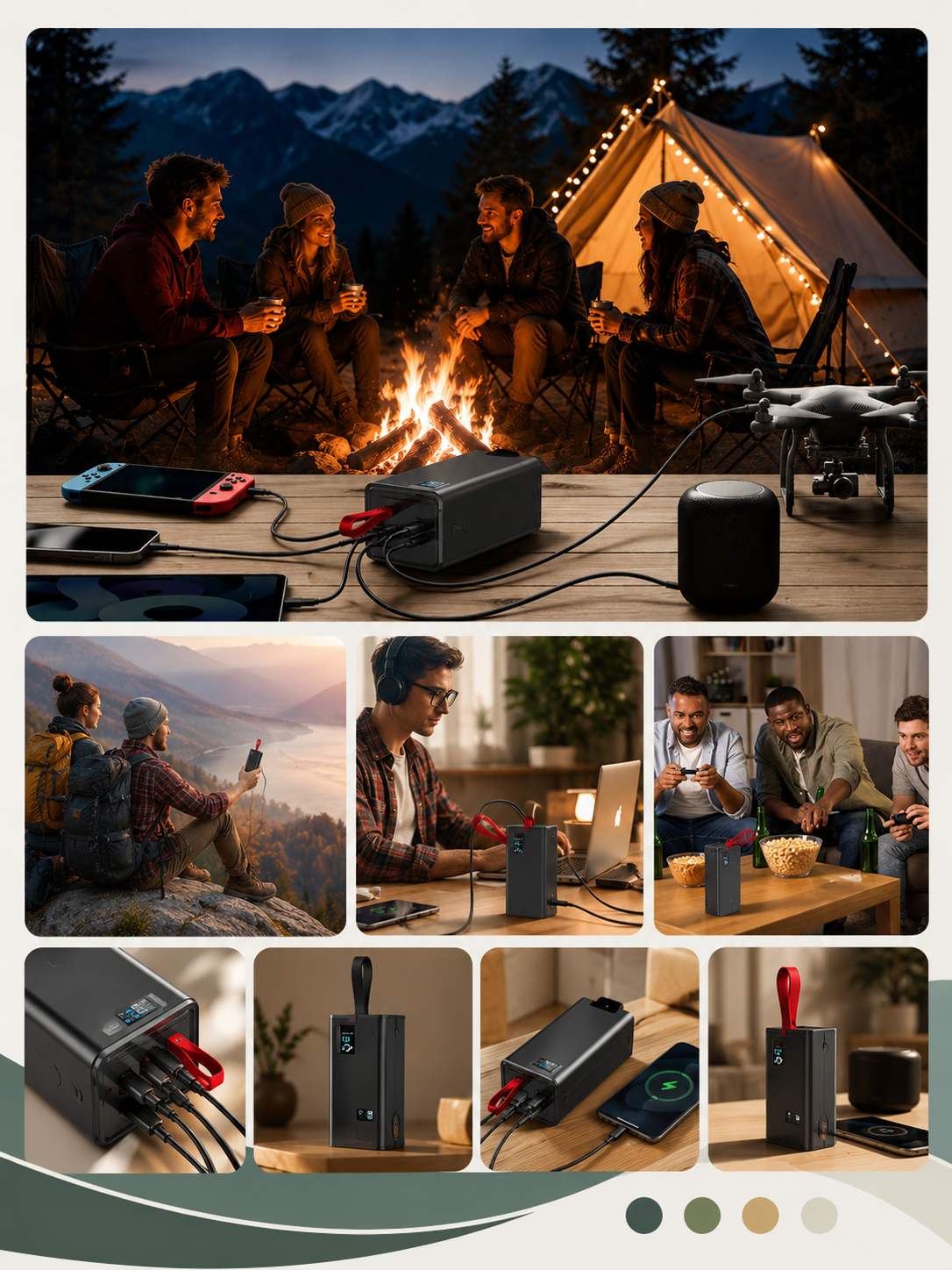 Powerbank 70000mAh 30W PD QC 3.0 Schnellladegerät USB-C 5 Ausgänge LED Display