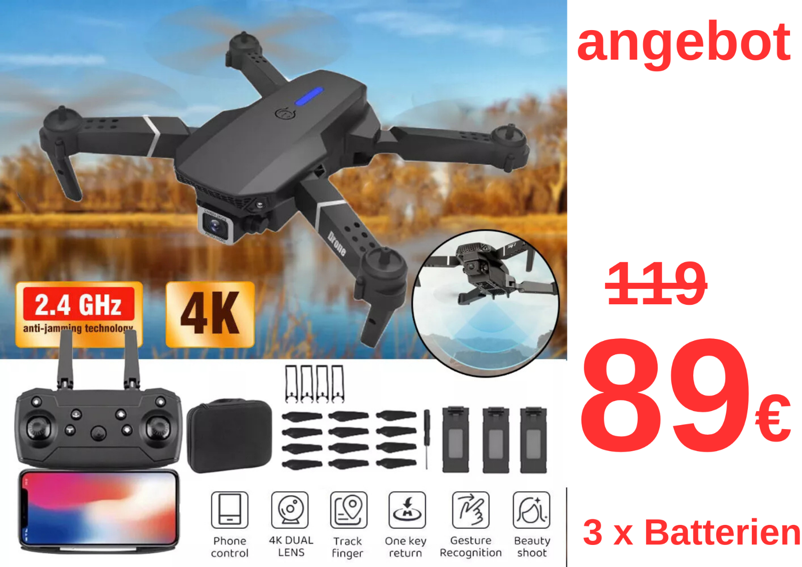 4K HD Drohne mit Kamera RC Faltbare FPV WiFi Drohne für Anfänger RC Quadcopter