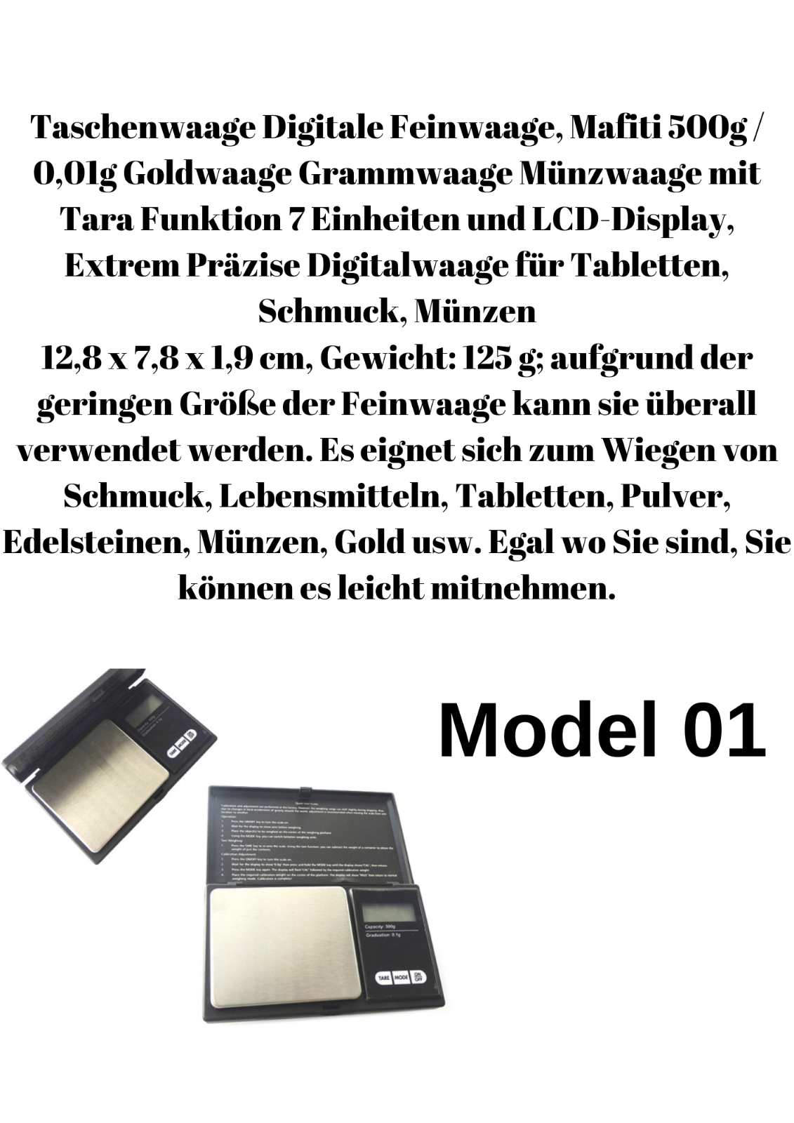 Digitale Präzisionswaage Feinwaage 0.01-2000g Taschenwaage Fein Gramm Gold Waage