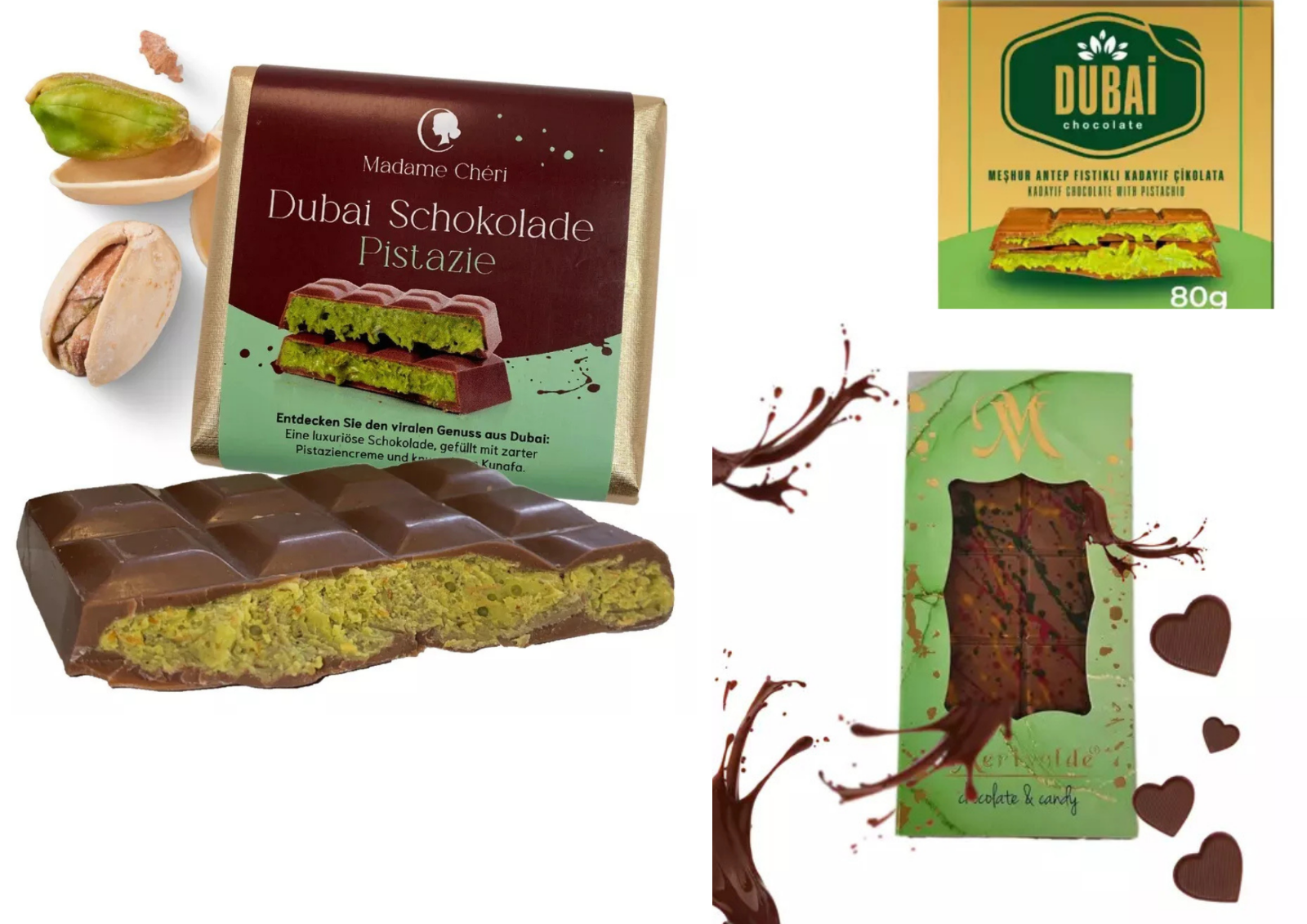 Dubai Schokolade mit Pistaziencreme & Kadayif - 80gr - 100 gr - 200 gr