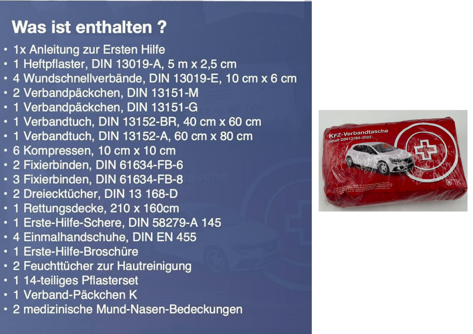 6 in 1 Stück Auto Erste Hilfe set + Warnweste GELB + Warndreieck + Parkuhr