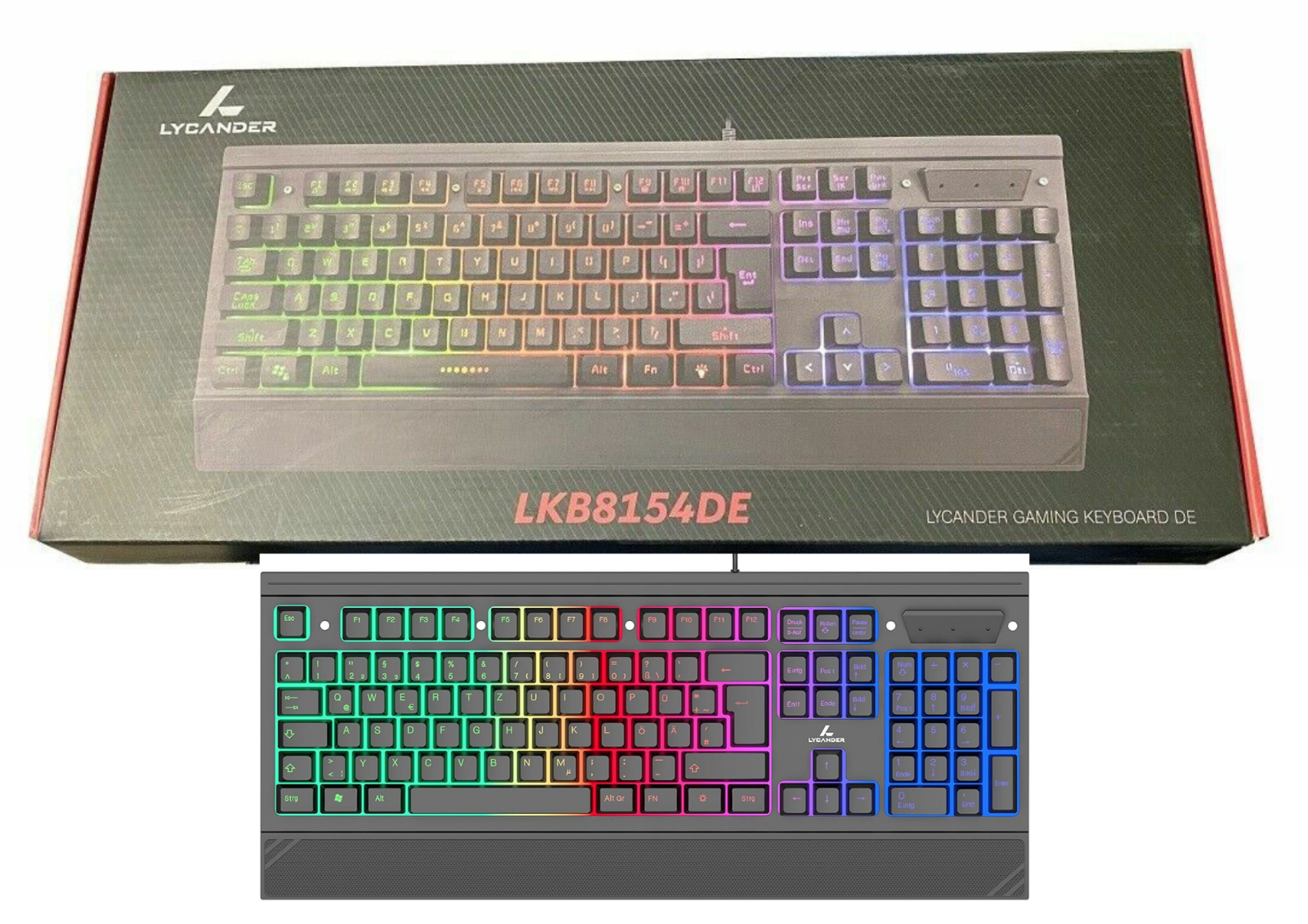 LYCANDER Gaming Keyboard Deutschland, QWERTZ Tastatur - 19 Anti-Ghosting keys