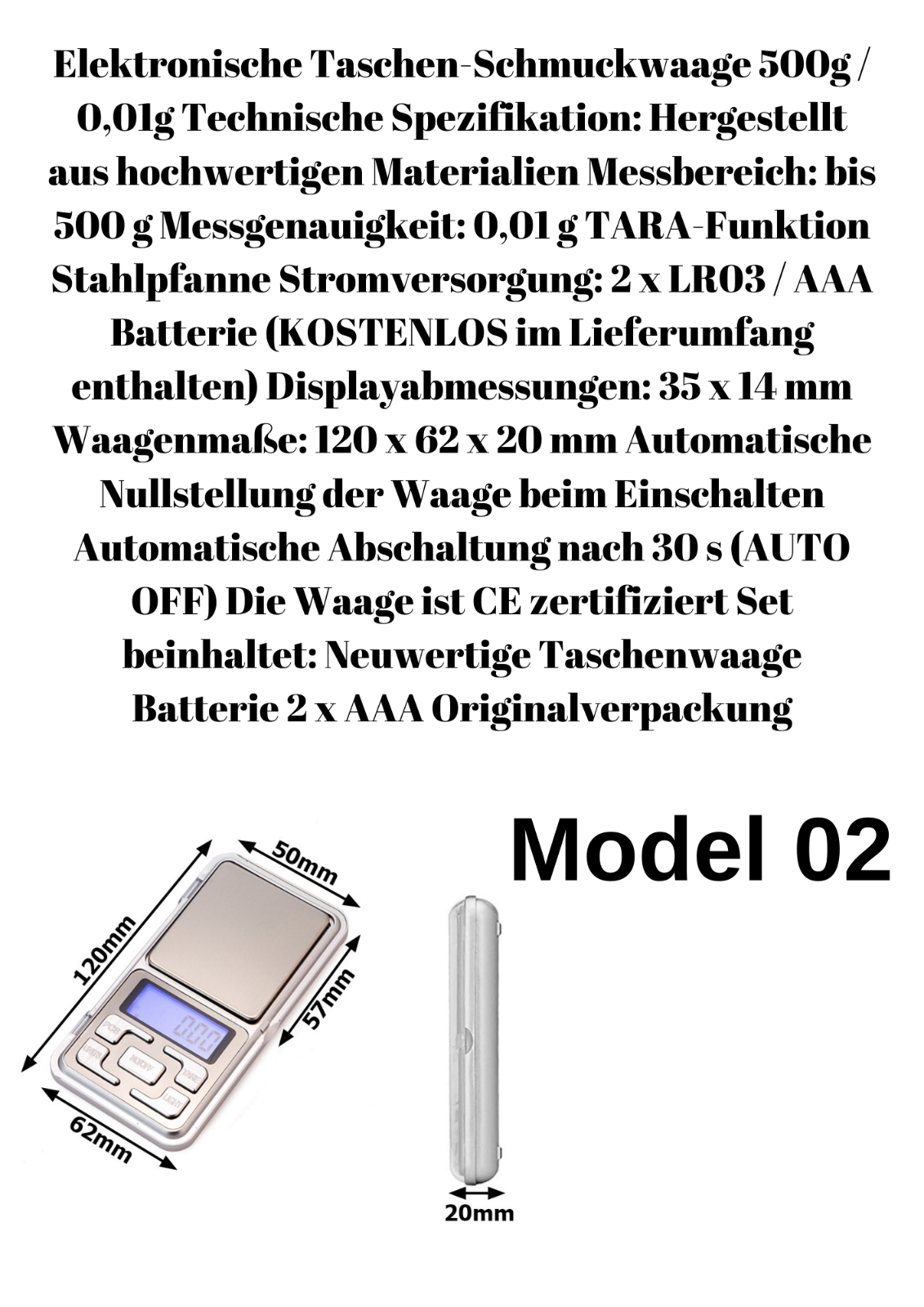 Digitale Präzisionswaage Feinwaage 0.01-2000g Taschenwaage Fein Gramm Gold Waage