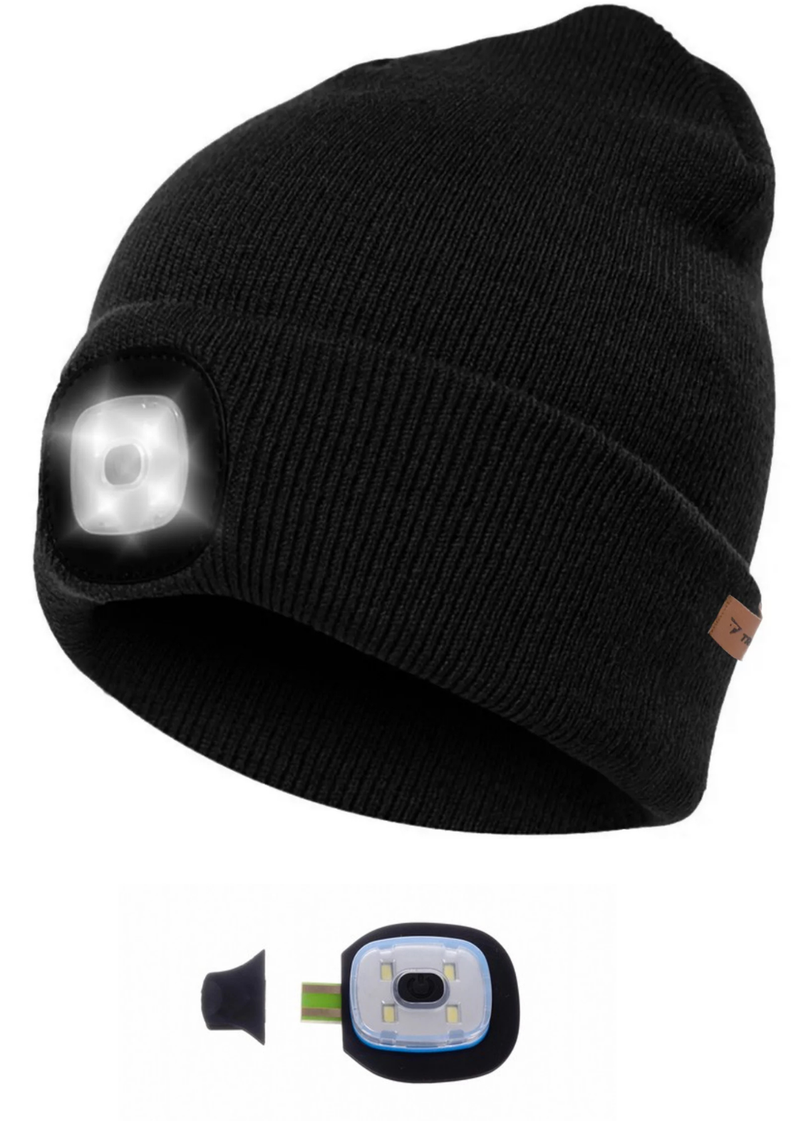 Wintermütze warme Strickmütze mit LED Licht aufladbar USB Beanie Mütze