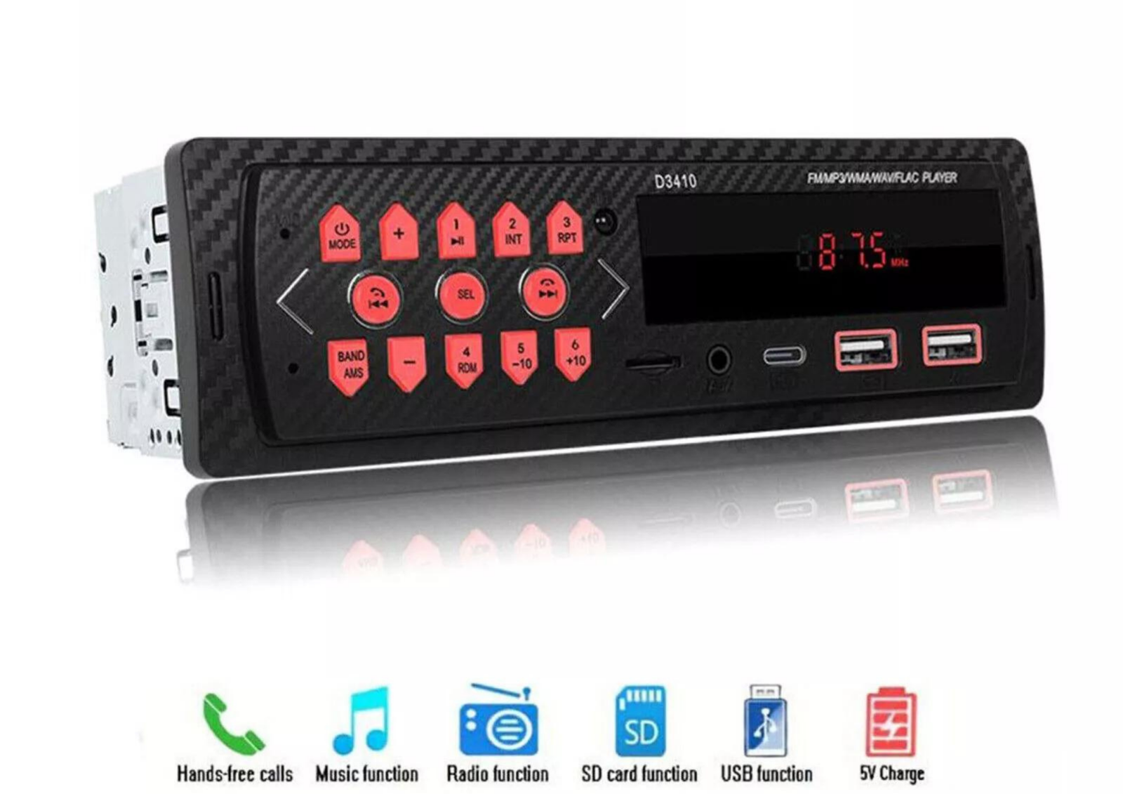 MP3 Player mit Freisprecheinrichtung USB Bluetooth 5.0 SD Aux FM 1 DIN Autoradio