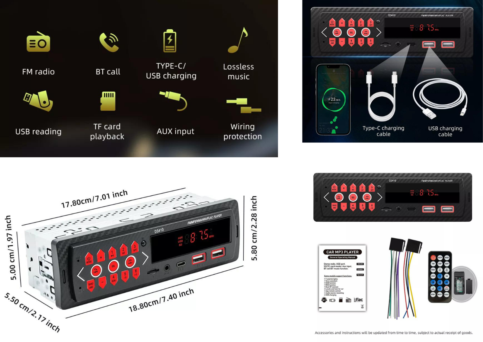 MP3 Player mit Freisprecheinrichtung USB Bluetooth 5.0 SD Aux FM 1 DIN Autoradio