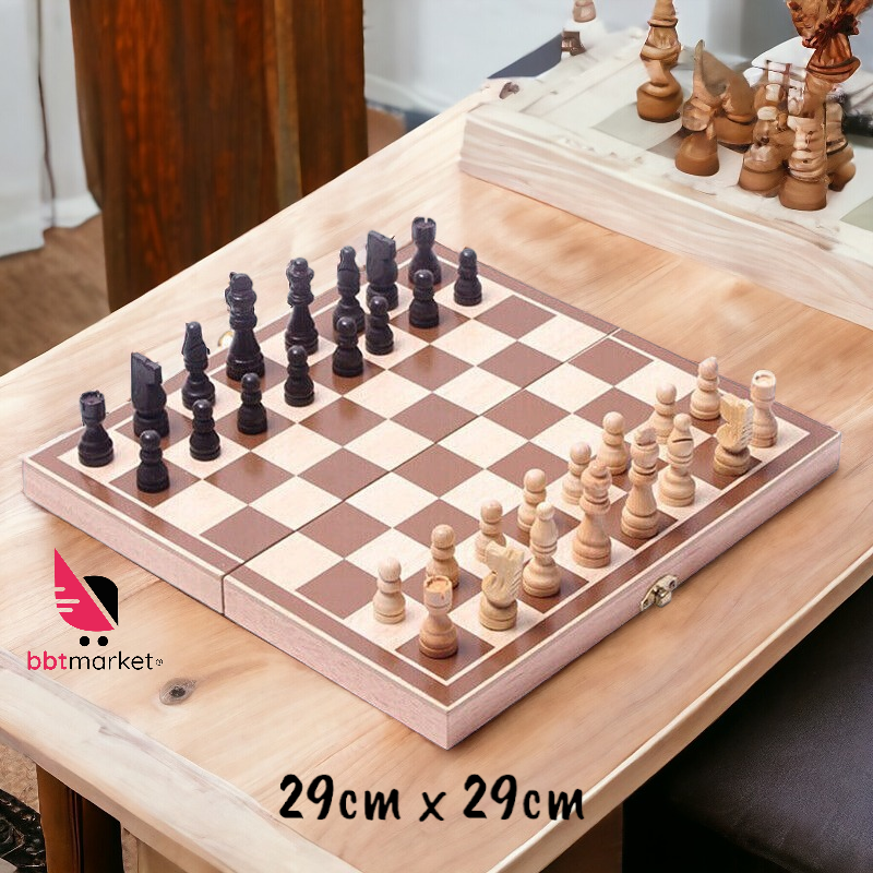 Schachspiel mit Schachfiguren Schach aus Holz Schachbrett Reiseschach 29x29 neu