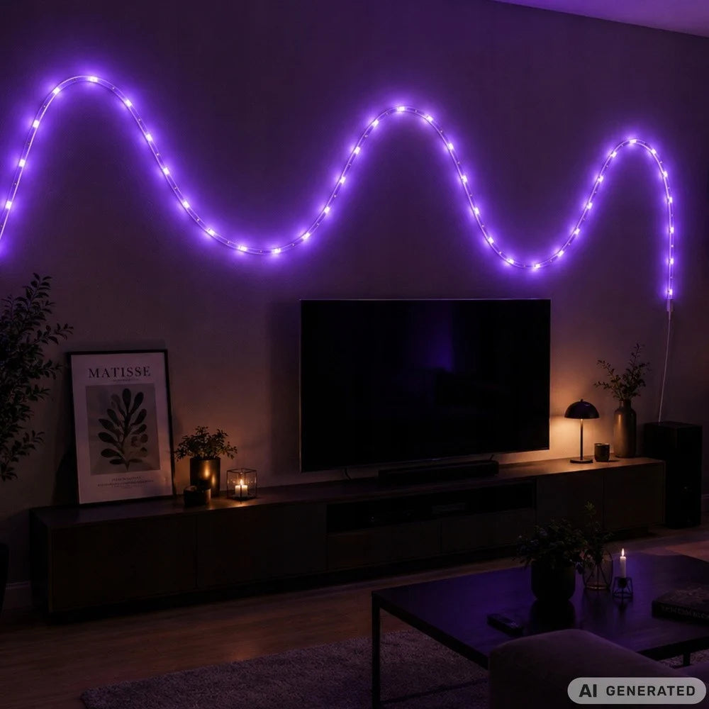 5m RGBIC 360° Neon LED Strip Bluetooth App Fernbedienung Musikmodus USB Lichtban