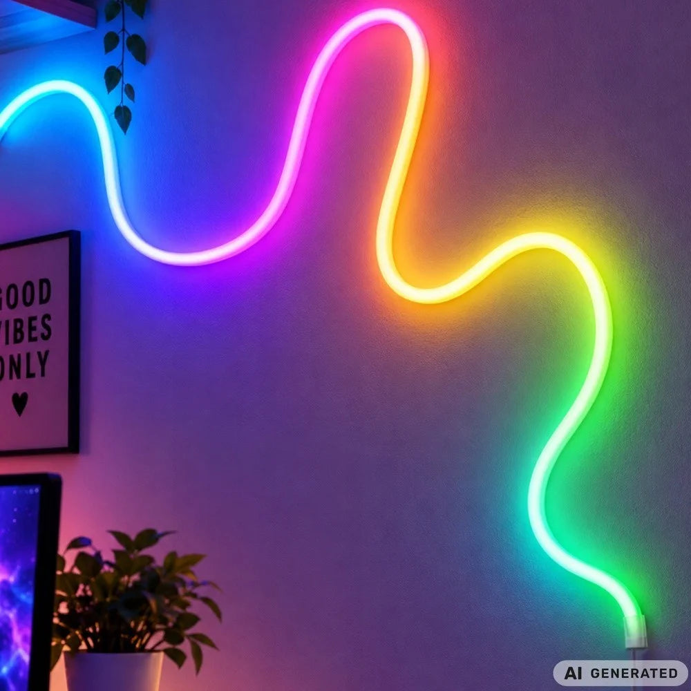 5m RGBIC 360° Neon LED Strip Bluetooth App Fernbedienung Musikmodus USB Lichtban