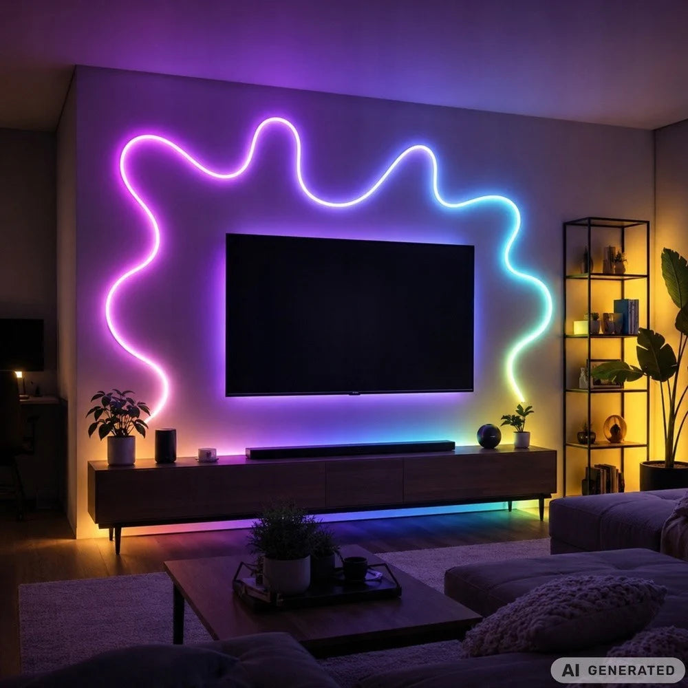 5m RGBIC 360° Neon LED Strip Bluetooth App Fernbedienung Musikmodus USB Lichtban
