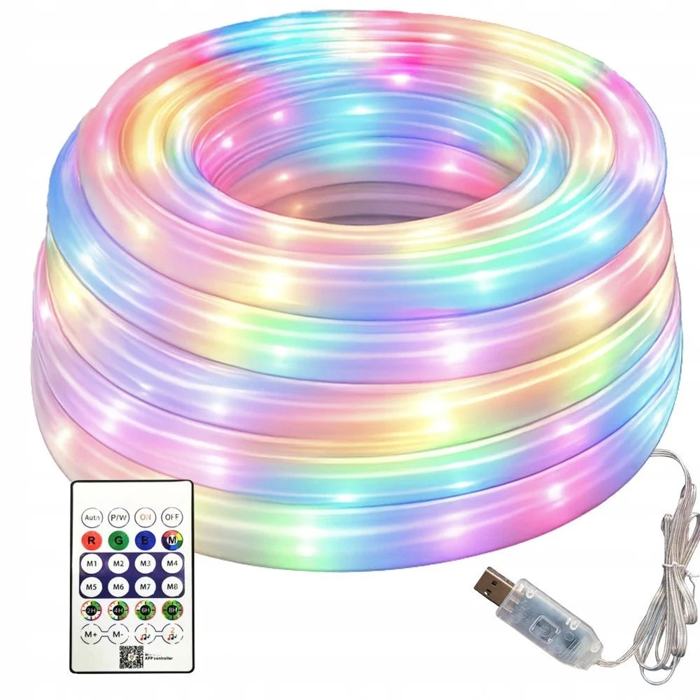 5m RGBIC 360° Neon LED Strip Bluetooth App Fernbedienung Musikmodus USB Lichtban